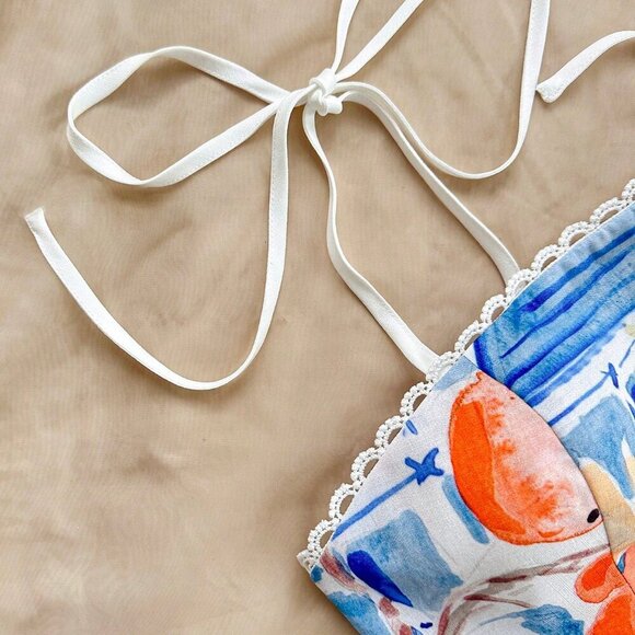 Multicolor Boho Women's Vacation Style Scenery Print Short Cami & Midi Skirt Set - Picture 6 of 6